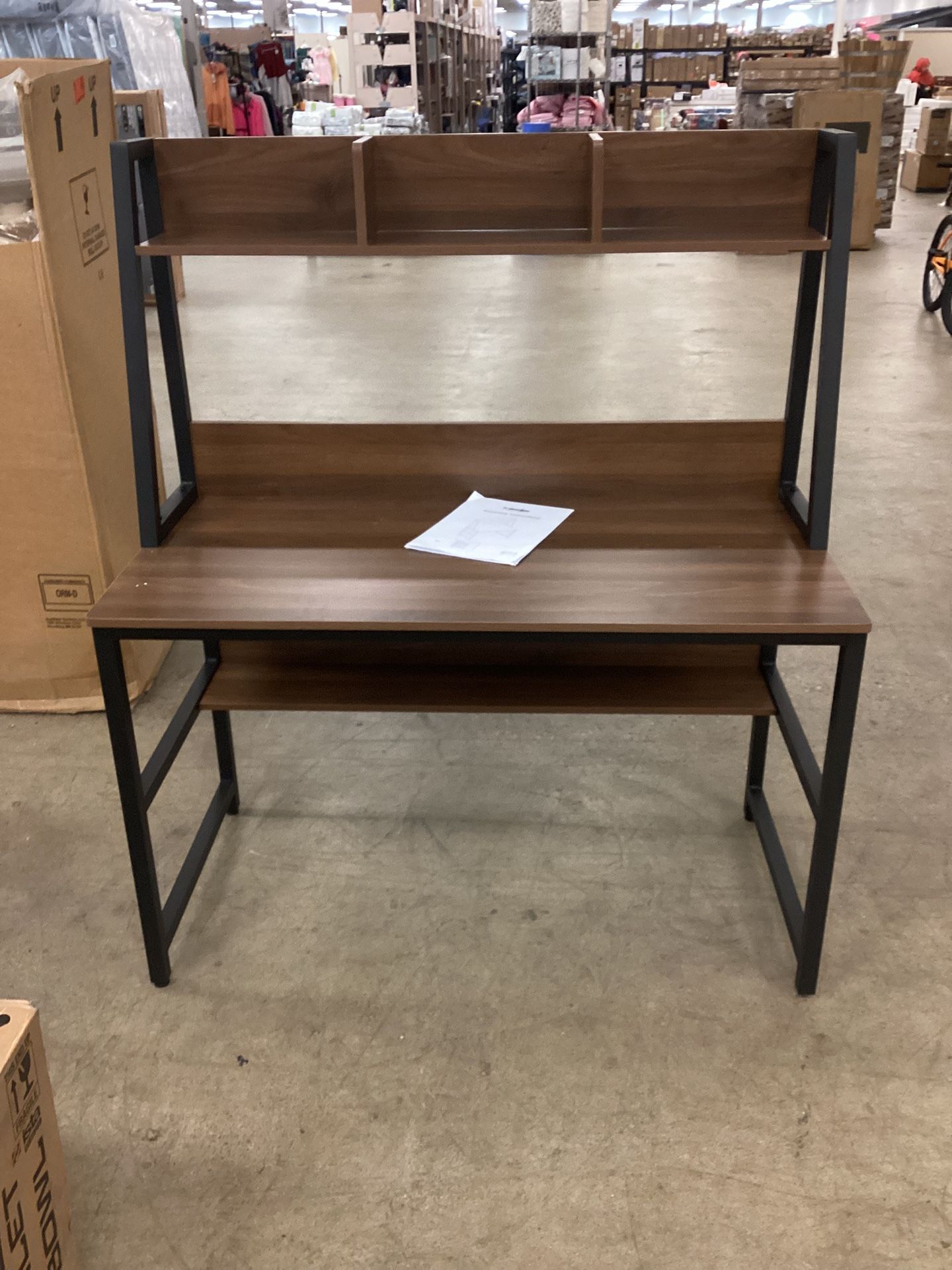 Harold 47 in. Rectangular Brown Wood Computer Desk with Hutch, Study Writing Table with Storage Shelf
