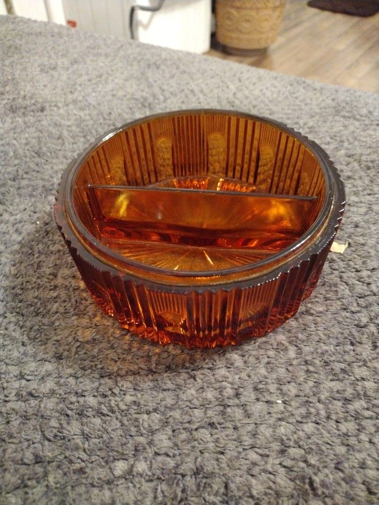 Amber Glass Divided Candy Dish