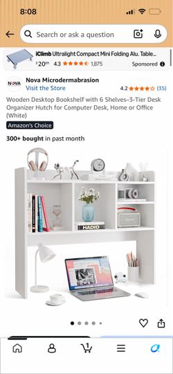 White Wooden Desktop Bookshelf Desk Organizer Hutch