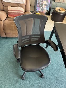Black Leather Mesh Back Office Chair with foldable Armrests