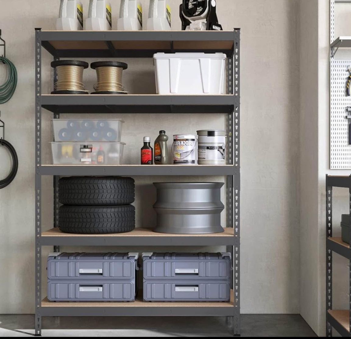 5-Tier Storage Shelves, Garage Storage, Boltless Assembly, Adjustable Shelving Unit, 23.6 x 47.2 x 70.9 Inches, Load 1929 lb, for Shed War