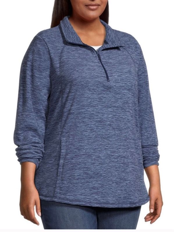 St Johns Bay women’s Pullover Fleece Sweatshirt Pockets-Blue-1/4 Zip-XXL