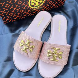 Size 9 Pink Tory Burch Slides With Rhinestones