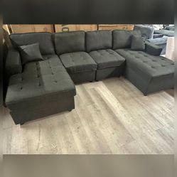 Dark Gray sectional sofa with Double chaise