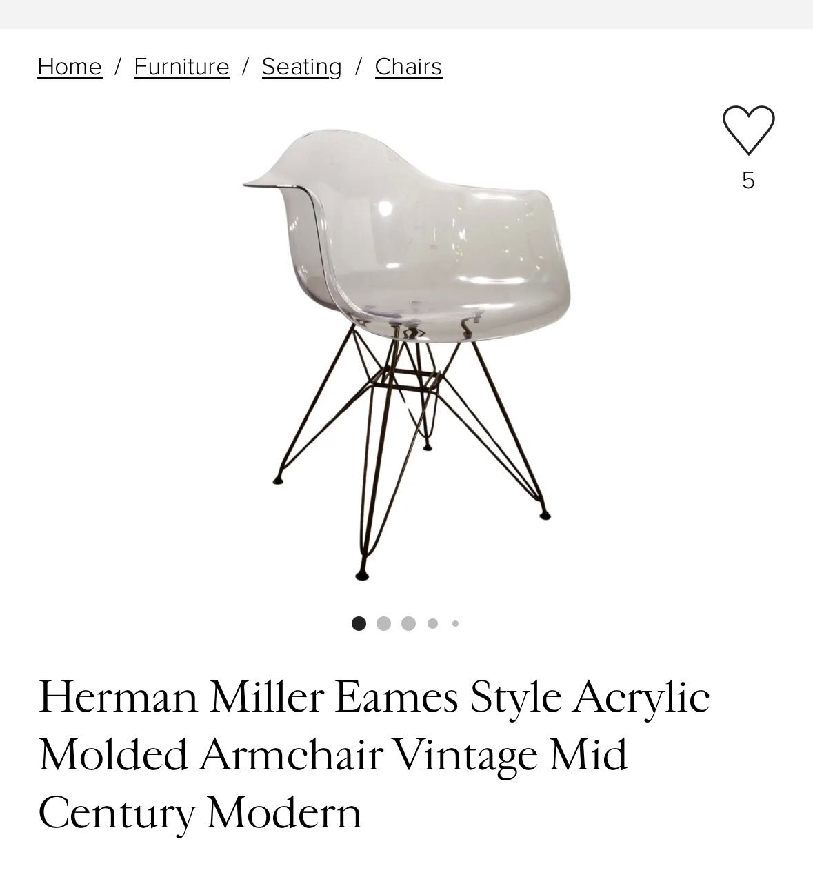 Herman Miller Eames Style Acrylic Molded Vintage Mid Century Modern Arm Chairs