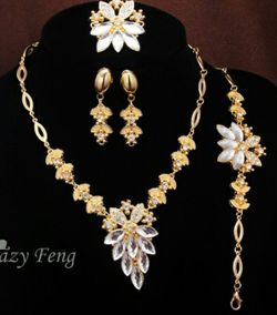 Crazy Feng Gold Plated Crystal necklace bracelet earrings rings jewerly sets