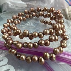 Vintage Freshwater Cultured Pearl Wire Wrap Bangle Bracelet 