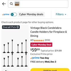 Blk Candelabra Candle Holder 12pcs