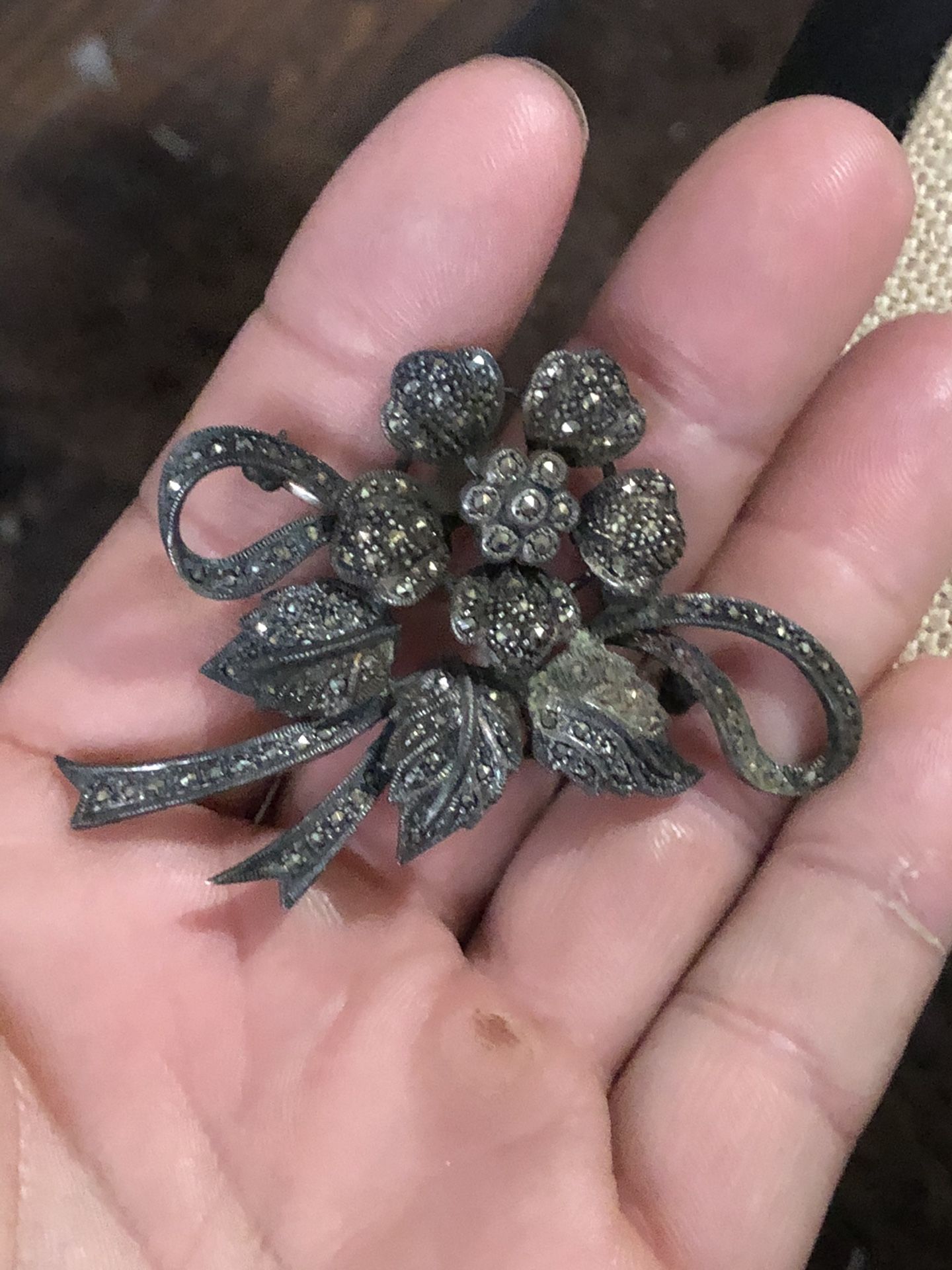 Huge heavy Art Deco style sterling silver brooch