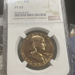 1961 Franklin Half Dollar 50c PCGS PF 65 FBL ( Great Toning )
