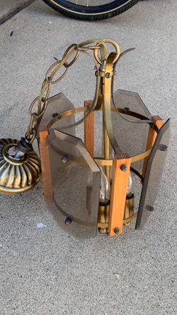 MCM Hanging Lamp. Wood and Glass.