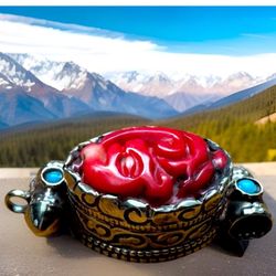 Vintage & Unique Hand Carved Ethnic Tibetan Silver Coral Pendant 15Grams