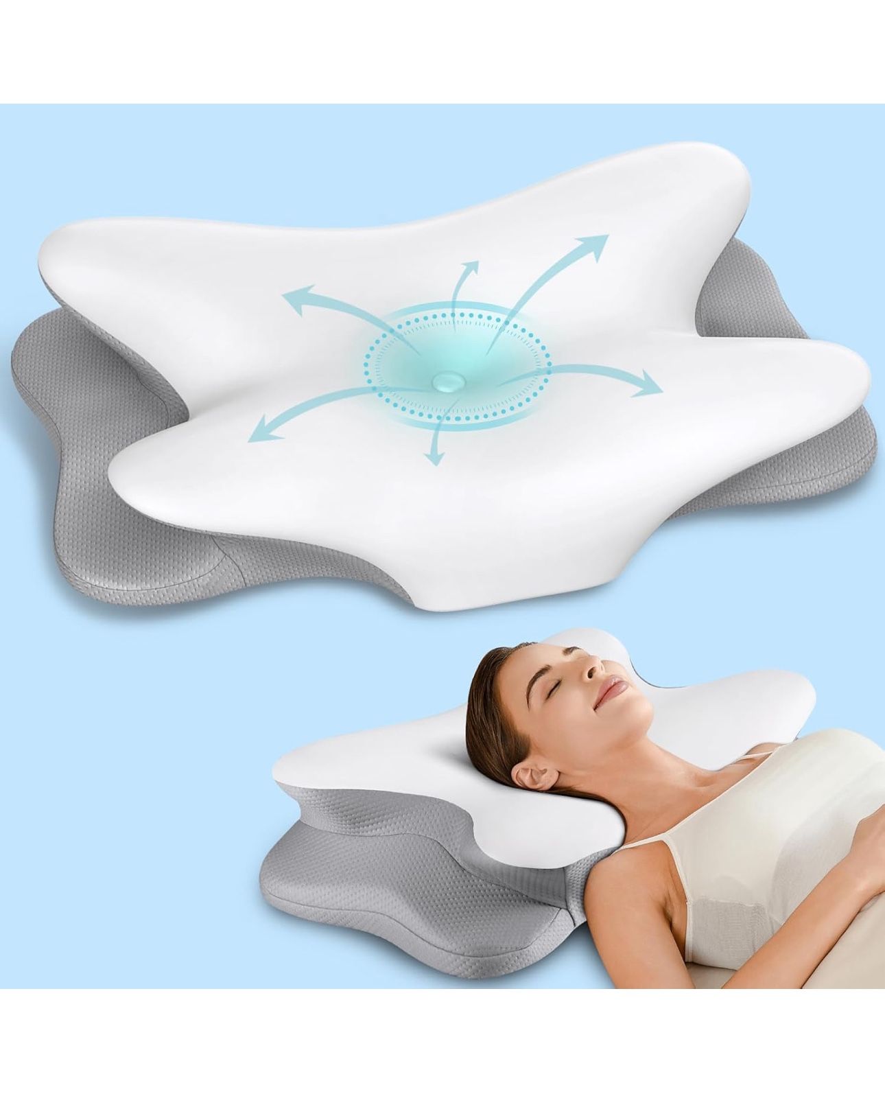 Cervical Neck Pillow for Pain Relief - Ergonomic Side Sleeper Pillow for Neck Support, Contour Pillow for Bed Sleeping, Cooling Memory Foam Pillows Or