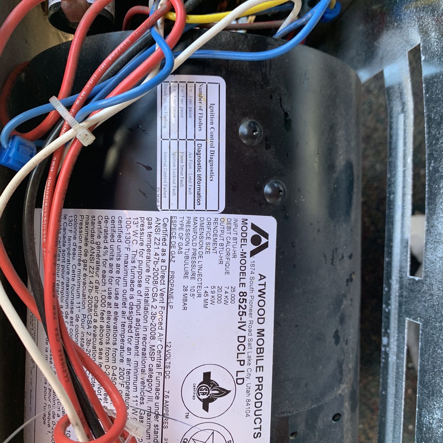 Atwood 8525-lv-dclp 25,000 Btu Rv Furnace