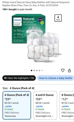 Philips Avent Natural Glass Baby njBottles, 4oz, 4-Pack