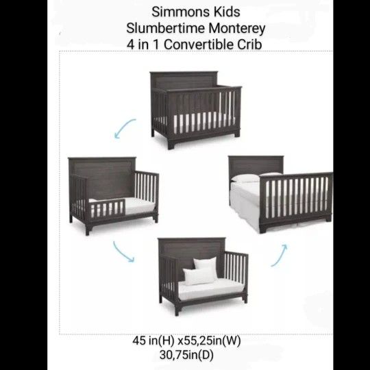 Brand New Simmons Kids Slumbertime Monterey 4 in 1 Convertible Crib
