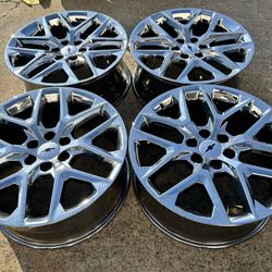 (4) 100% GENUINE GM SNOWFLAKE WHEELS CHEVY TAHOE SILVERADO 22" CHROME 22X9 5668