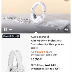  ATH-M50xWH Professional Studio Monitor Headphones, White 4.7