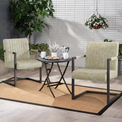 Light Green Leather Arm Chair set of 2