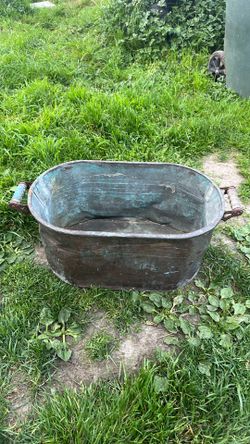 Vintage Copper Wash Tub w/ Wood Handles – Rustic Farmhouse Décor