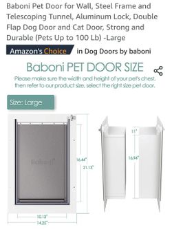Baboni Pet Door for Wall, Steel Frame and Telescoping Tunnel, Aluminum Lock, Double Flap Dog Door