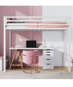 O94 $110  Junior Loft Bed Twin Size, Heavy Duty Twin Bed Frame with Full-Length Guardrail & Removable Stairs, Noise-Free,    Size Twin Loft Material M