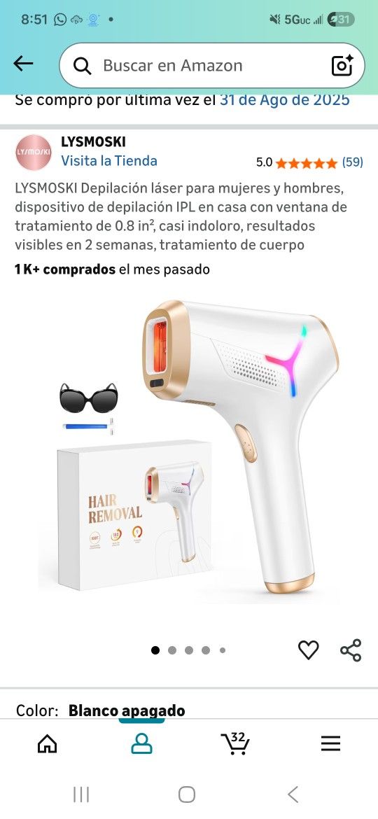 LYSMOSKI Laser hair removal for women and men, IPL hair removal device at home