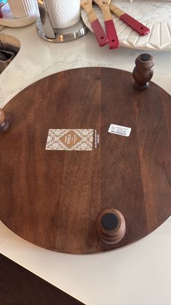 NEW Large Round Wooden Pedestal Serving Board