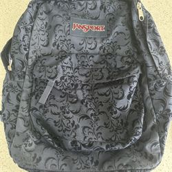  Jansport Backpack Navy Blue Flower Velvet Detailing