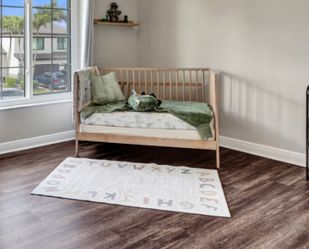 Light Wood Crib To Toddler Bed. With Matress