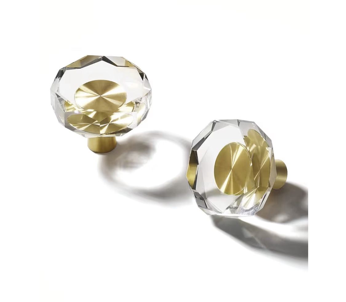 Crystal Cabinet Knobs Glass Drawer Pulls Brass Dresser Handles Octagonal Cupboard Cabinet Hardware for Kitchen Wardrobe Bathroom and Bedroom 6 Pack