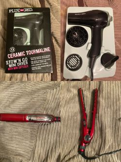 Blow Dryer And Red Flat Iron