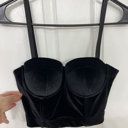 Lady Velvet Tank Bustier Bra Vest Crop Top Blouse Spaghetti Straps Punk Club black 34