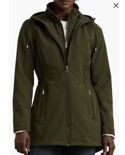 Lauren Ralph Lauren Hooded Soft Shell Jacket With Interior Quilted Bib 