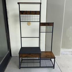 New In Box 40x16x71 Inch Tall Garment Clothing Hanging Rack Shelf Shoe Storage Stand Cushion Bench And 1 Drawer Included 
