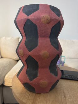 Handmade Ceramic Vase Red Black Geometric