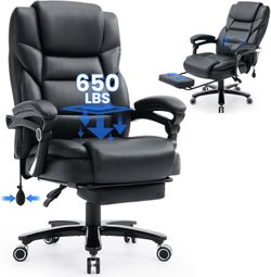 650lbs Big and Tall Office Chair for Heavy People,Ergonomic High Back PU Leather Computer Chair with Adjustable Lumbar Support,Reclining Executive Off