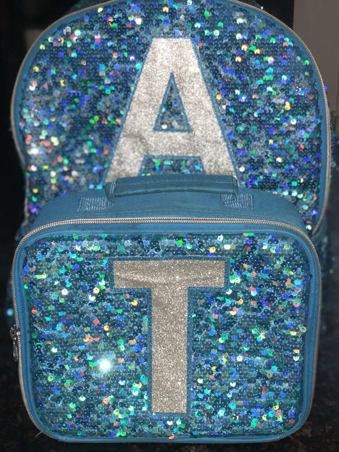 Justice girls sequin backpack & lunchbox