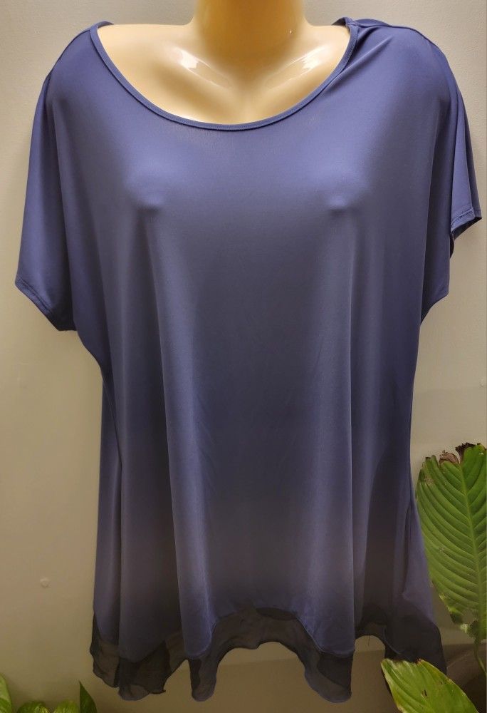 Cato Women's Blouse Tunic XL Slate Blue Poly Blend