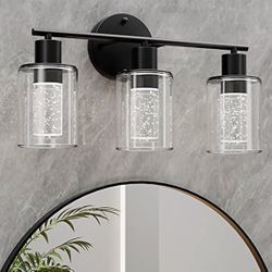 Matte Black Modern 3-Light Bathroom Vanity Light with LED Bulbs, Wall Sconce Light Fixture