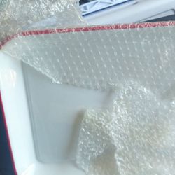 White and red serving tray....tin