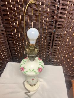 Vintage Floral Glass Hurricane Table Lamp