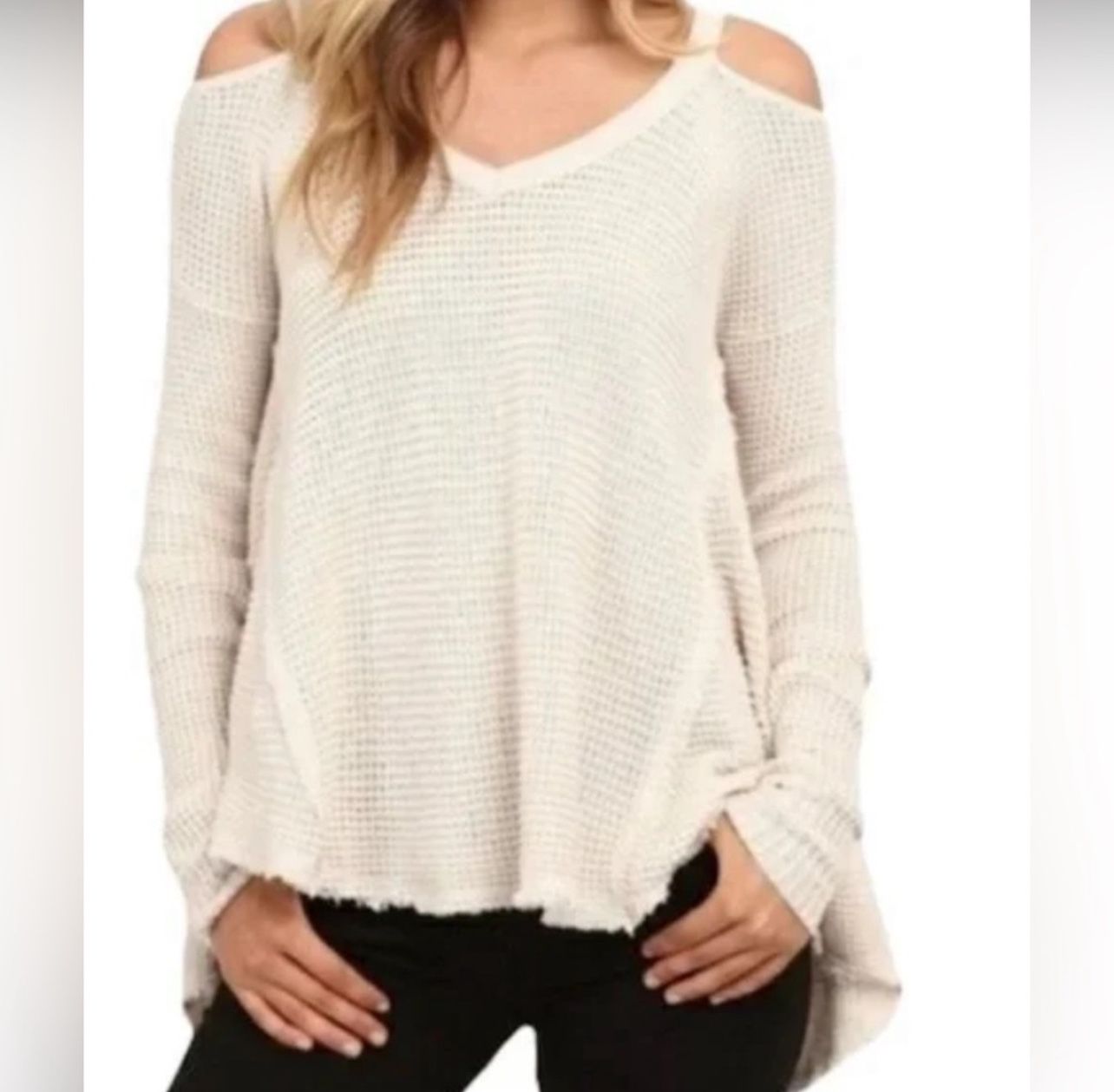 Elan  Tunic Distressed Off Shoulder Knit Crochet Sweater For Sale !!!