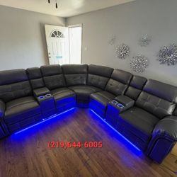 DARK GREY BRAND NEW POWER RECLINING SECTIONAL WITH LED LIGHTS SAME DAY DELIVERY 