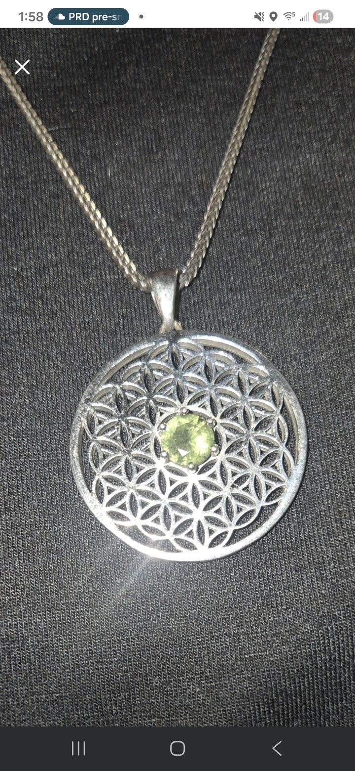 Moldavite Flower of Life Necklace