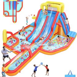 Whubefy Extra Large Inflatable Water Slide Park for Kids, 19.3Ftx14Ft Waterslide Bounce House w/Surfing Slides,2 Pools,5 Toys,Blow Up Water Slides for