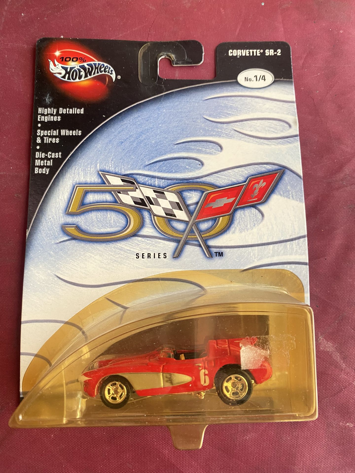 Hot Wheels 2002 100% 50 anniversary Corvette SR-2 Red Car 1 of 4 Rubber Tires