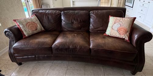 Leather nail tufted sofa, chair and ottoman- free