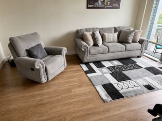 Gray Sleeper Suede Sofa + Matching Recliner | Good Condition | Pull-Out Bed
