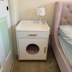 (Make an offer) Beautiful bed side tables with a cat hole!